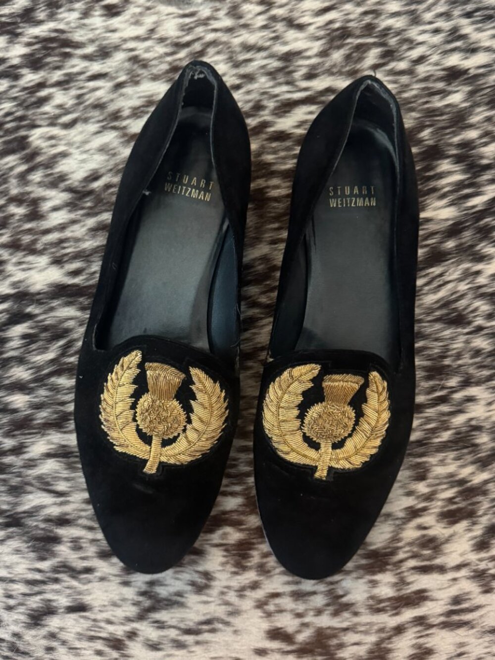 Stuart Weitzman Black Suede Crest Loafers Size 7
